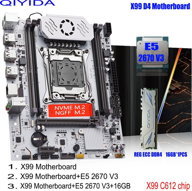 QIYIDA X99 Motherboard Set mit Xeon E5 2670 V3 CPU und 16GB DDR4 REG ECC RAM sowie M.2 NVMe und USB-C Unterstützung - Bild 1