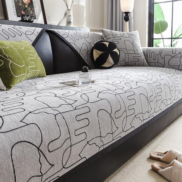 Luxus Chenille Sofakissen mit Streifenmuster in Grau, Schmutzabweisend und Rutschfest, B/T/H: 70 x 70 x 70 cm - Bild 1