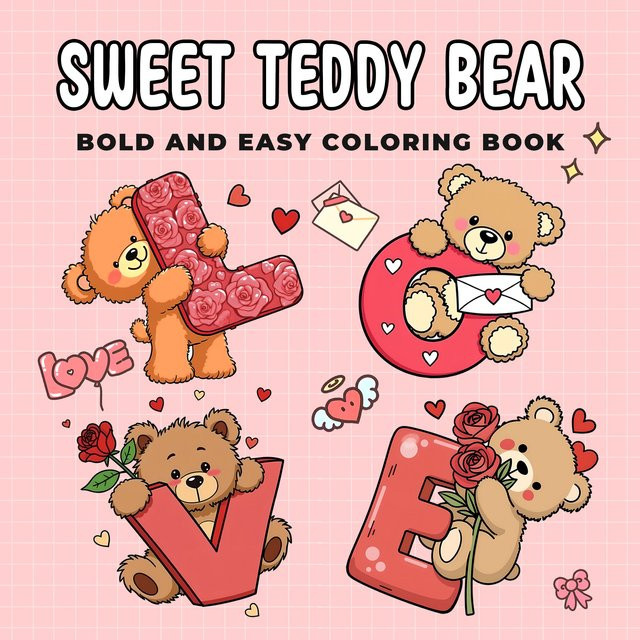 SWEET BEAR Malbuch für Erwachsene mit einfachen Mustern und niedlichen Motiven in Mehrfarbig - Bild 1