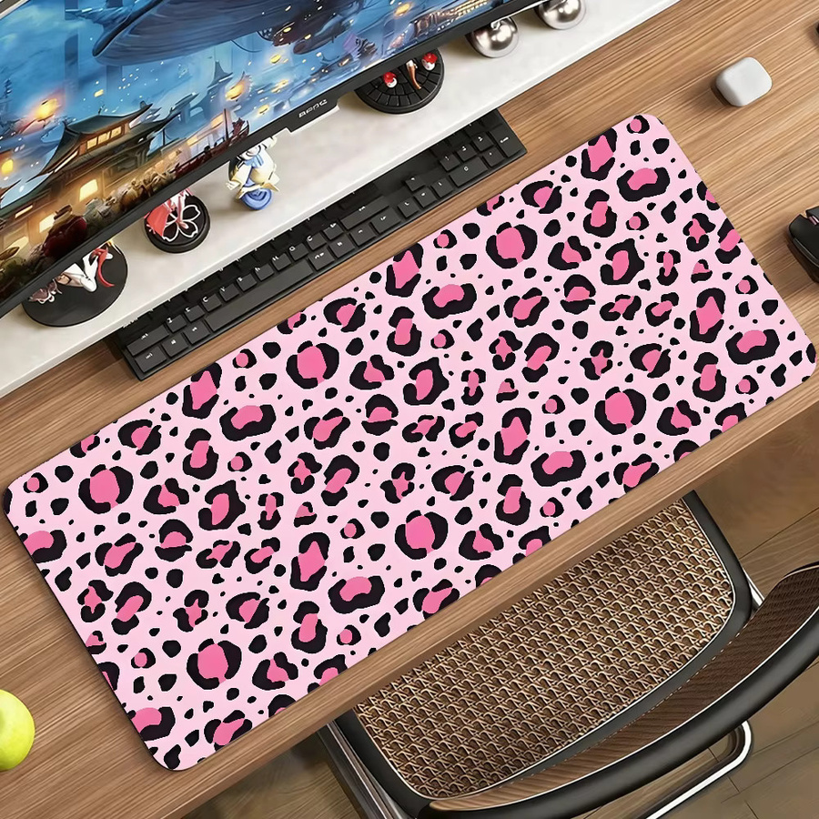 Rosa Mauspad mit Leopardenmuster, rutschfeste Schreibtischunterlage aus Gummi für PC und Laptop, pink - Bild 3