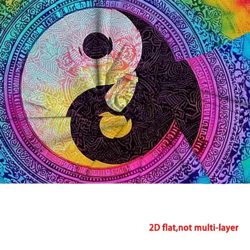 VIKAMA Wandteppich im Mandala-Stil mit Yin-Yang und Tai-Chi Design, mehrfarbiger Bohemian Wandbehang aus Textil, B/H: 60 x 40 cm - Bild 6