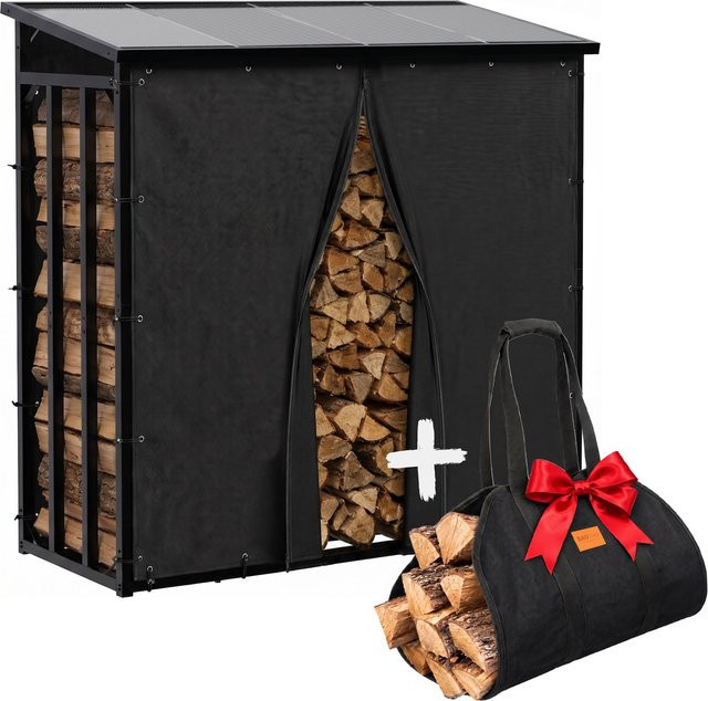 Redford CLP Kaminholzständer außen aus Stahl mit 600D-Polyester Planen in Schwarz, H x B x T: 187 x 189 x 71 cm - Bild 1