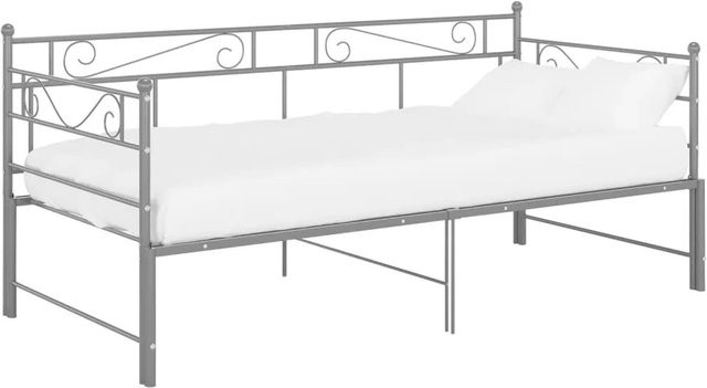 vidaXL Ausziehsofa Bettgestell mit Schlaffunktion aus pulverbeschichtetem Metall in Grau, B/T/H: 90 x 200 cm - Bild 1