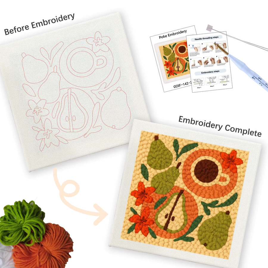 RUOPOTY Blumen-Stanznadel-Stickset für Anfänger mit Mustern, Garn und Stoff als DIY-Bastelset für Erwachsene und Kinder - Bild 2