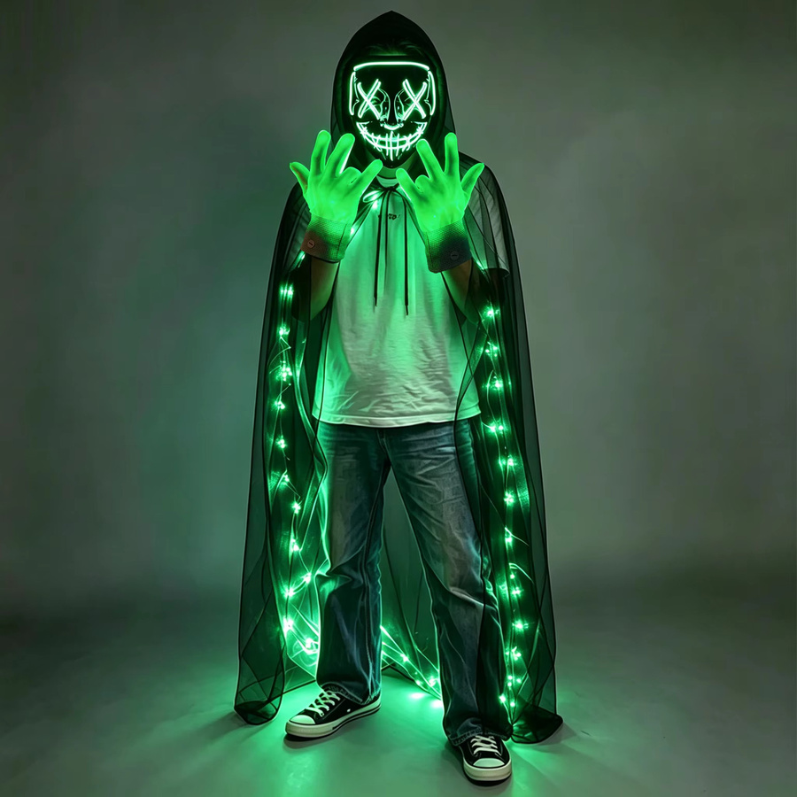 YEAHUI EL Kabellose LED-Neonmaske & Faseroptik-Handschuhe, Set, Bunt / Mehrfarbig - Bild 3