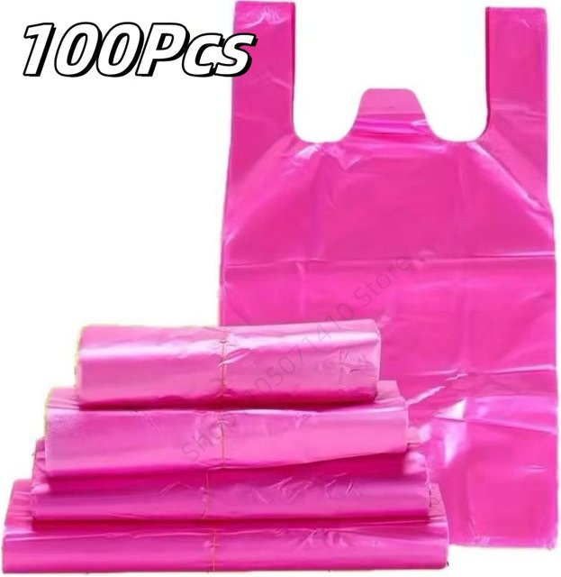 100 Stück Einweg-Plastiktüten in Rosa für Supermarkt, Einkauf und Aufbewahrung - Bild 1