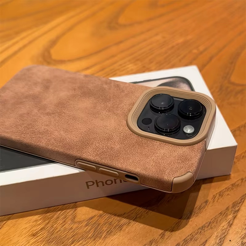 Ojeleye Business Wildleder Handyhülle mit Anti-Rutsch-Funktion für iPhone 16, 15, 14, 13, 12, 11 Pro Max Plus in Braun - Bild 3