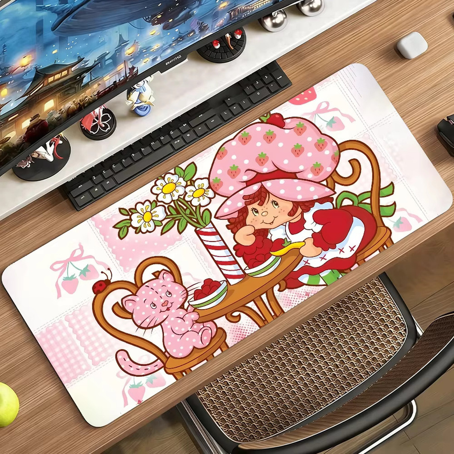 S-Strawberry Cute S-Shortcake-S Mauspad in Multicolour, große rutschfeste und wasserdichte Gaming-Matte mit genähtem Rand für Tastatur und Maus - Bild 4