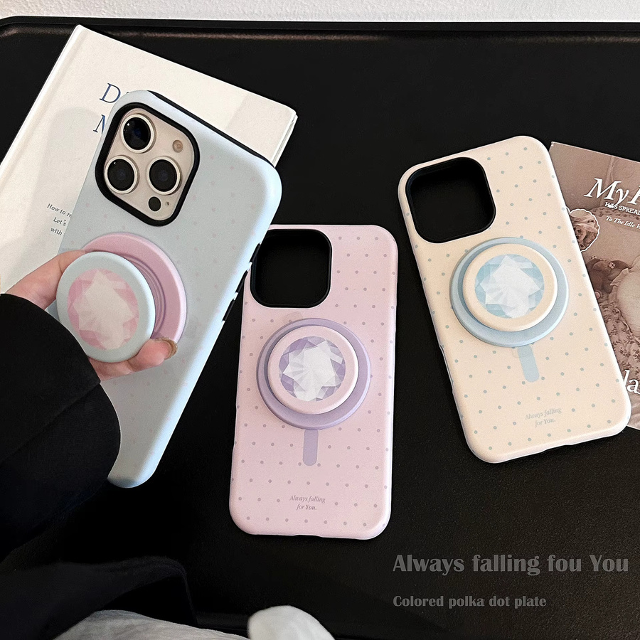 MUQGEW Magnetische iPhone Handyhülle mit Halterung und Koreanischen Polka Dots in Multicolour, stoßfeste Hartschale für iPhone 17, 16, 15, 14, 13, 12, Mini und Pro Max - Bild 4