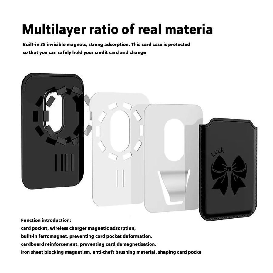 Schwarzer MagSafe Kartenhalter mit Schleifenmuster und Magnetverschluss für iPhone 17, iPhone 16 Pro Max, Samsung Galaxy S26 und Samsung Galaxy S25 Ultra - Bild 1