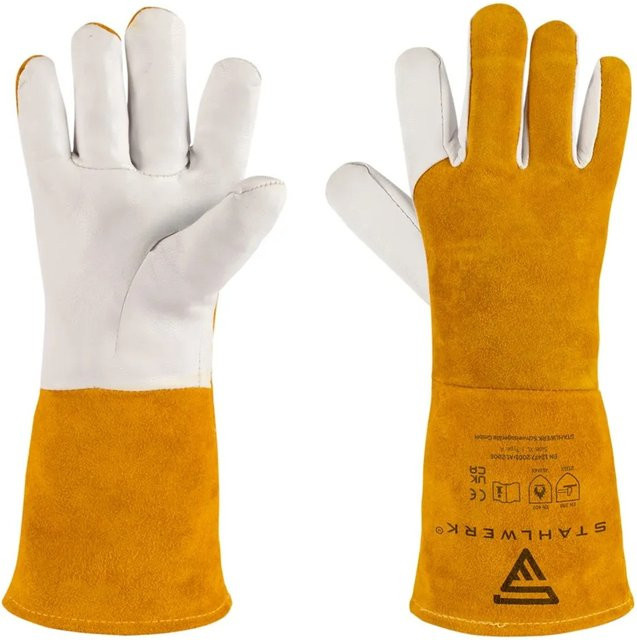 STAHLWERK Schweißerhandschuhe aus Echtleder, hitzebeständige Arbeitshandschuhe in Mehrfarbig - Bild 1