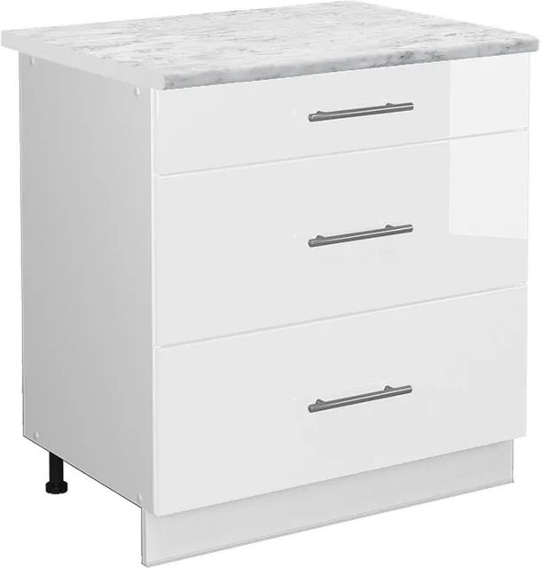 Vicco Küchenunterschrank Fame-Line Weiß Hochglanz mit 3 Schubladen B: 80 cm, T: 60 cm, H: 82 cm - Bild 1