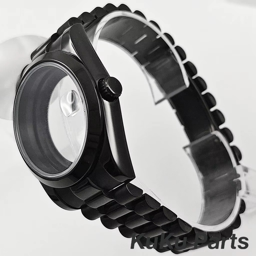 HUANXIAO Uhrengehäuse Edelstahl, Schwarz, Saphirglas, Unisex - Bild 3