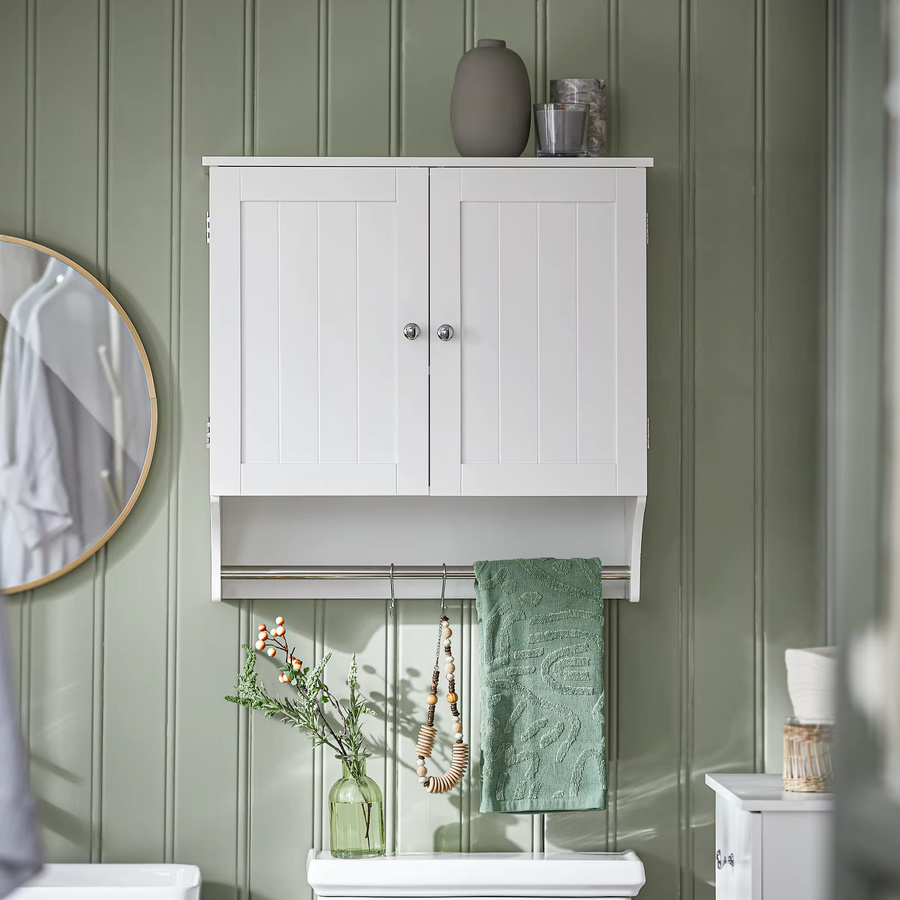 SoBuy Hängeschrank BZR84-W in Weiß als Wandregal für Badezimmer und Küche mit Türen - Bild 2