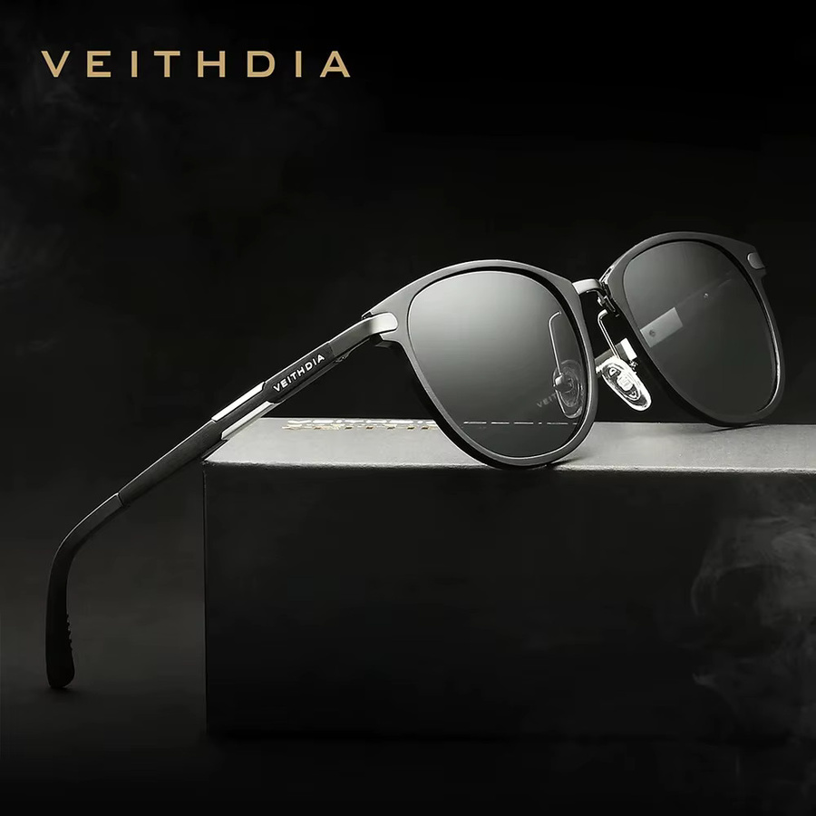 VEITHDIA FA06680 Sonnenbrille, Rund, Vollrand, Metall, Schwarz, Unisex - Bild 2