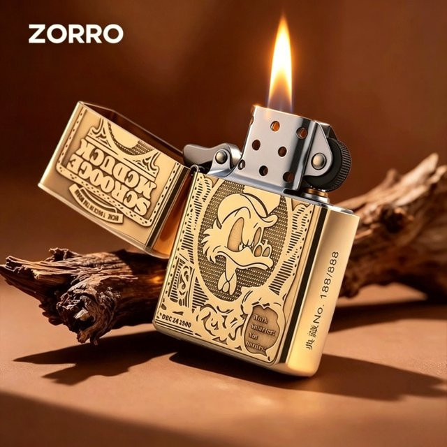 ZORRO Kerosin-Feuerzeug Rich Duck Retro Design in Gold - Bild 1