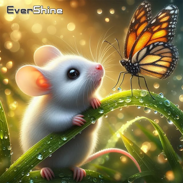 EverShine Diamant-Gemälde mit Tiermotiv Maus und Schmetterling, quadratisch, Mehrfarbig, B/T/H: 20 x 20 x 20 cm - Bild 1