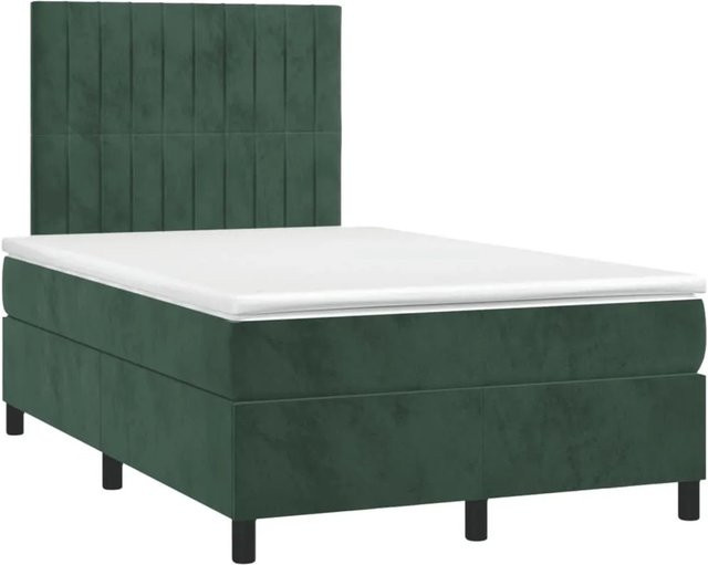 vidaXL Boxspringbett mit Matratze aus Samt in Dunkelgrün, Hybridbett mit Taschenfederkern, B/T: 120 x 200 cm - Bild 1