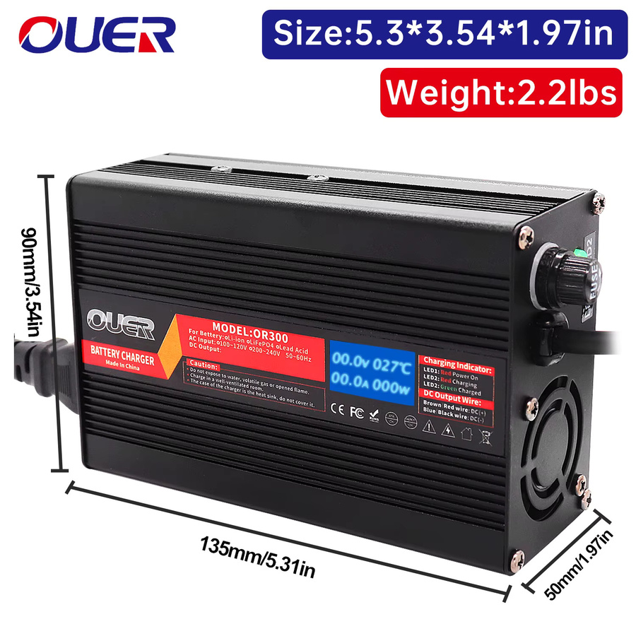 OUER LiFePO4 Batterie Ladegerät mit OLED Display und Aluminium Gehäuse, 87,6 V 3,5 A Schnellladegerät für 24S 76,8 V LiFePO4 Batterien, Schwarz - Bild 2
