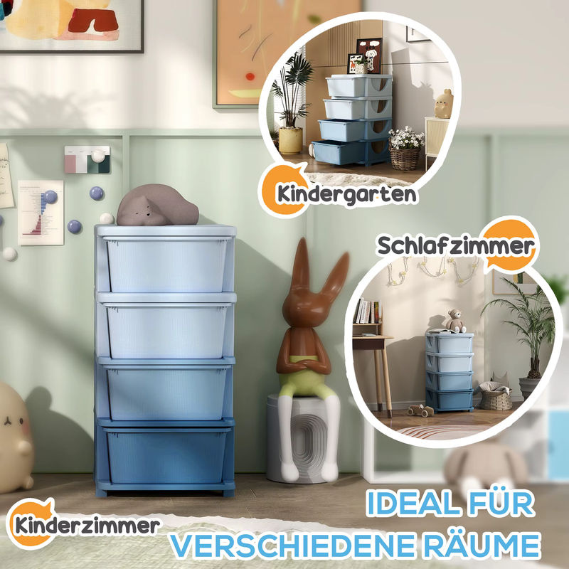 HOMCOM Schubladenschrank für Kinder aus Kunststoff in Blau mit vier Ebenen, B: 37 cm, T: 37 cm, H: 76 cm - Bild 6