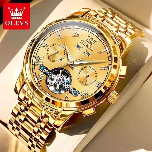 OLEVS Armbanduhr, Automatik, Edelstahl, Gold, Herren - Bild 1