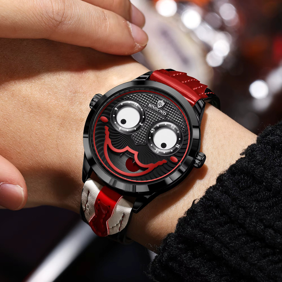 BINBOND Armbanduhr Clown Face, Quarz, Leder, Schwarz, Herren - Bild 4