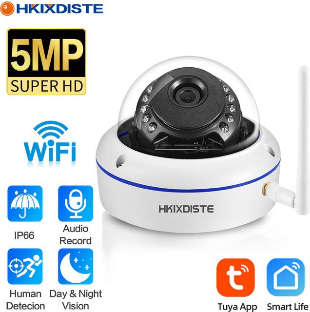 Tuya Smart Home IP Kamera Outdoor 5MP WIFI Dome Kamera mit Audio Aufnahme, IP66 Wasserdicht, Weiß - Bild 1