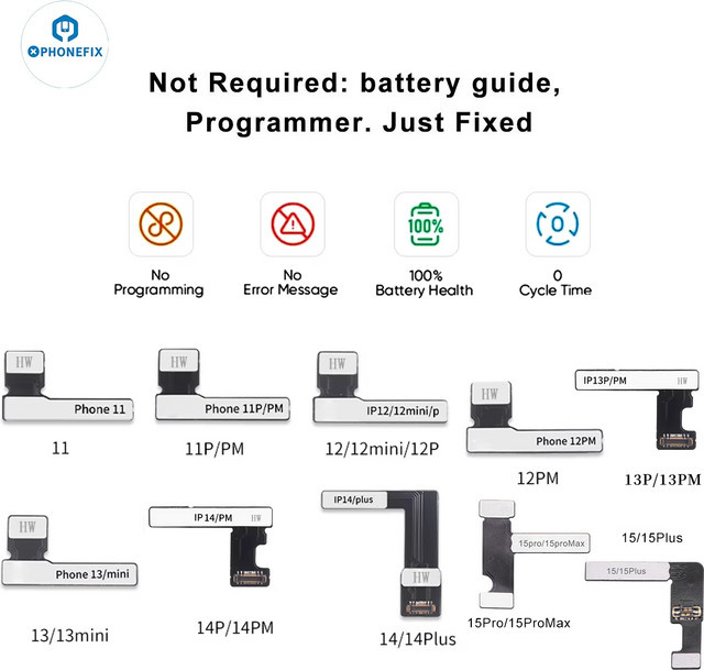 DIYPHONE Vorprogrammiertes Batterie-Flexkabel in Schwarz für iPhone 11, 12, 13, 14, 15 zur Batterie-Reparatur und Behebung von Fehlermeldungen - Bild 1