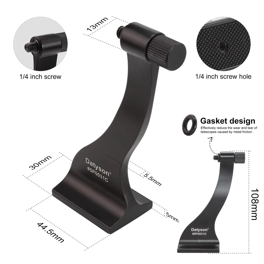 Datyson Stativadapter für Ferngläser aus Ganzmetall mit 1/4 Zoll Gewinde und Gummiring, Schwarz, 5P0031C - Bild 4