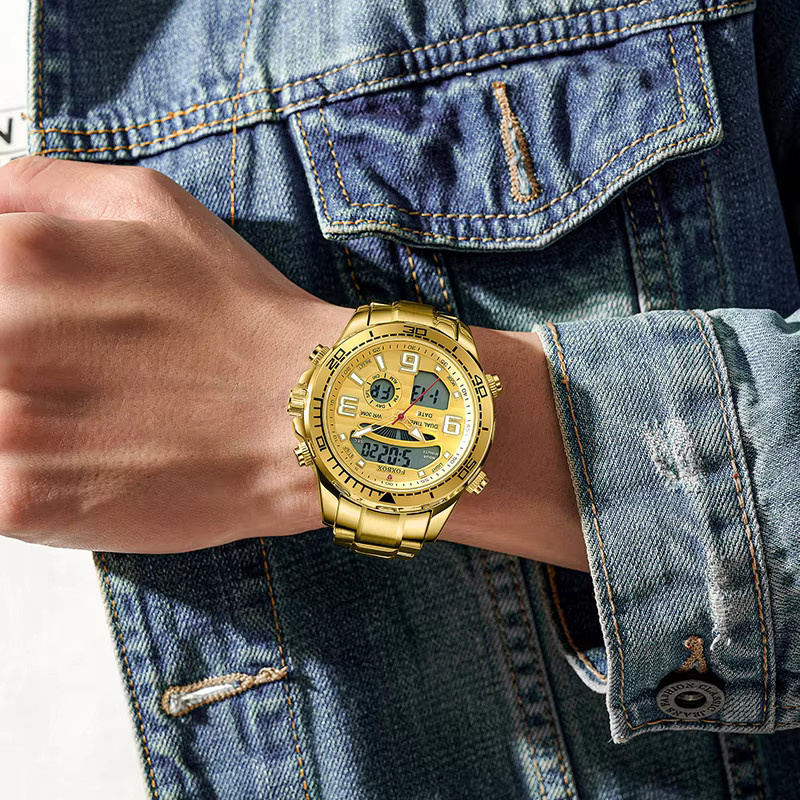 FOXBOX Digitaluhr, Chronograph, Edelstahl, Gold, Quarz, Herren - Bild 5