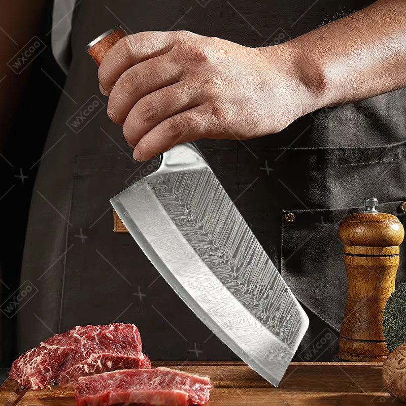 WXCOO Mehrzweck-Kochmesser aus Edelstahl in Silber mit Holzgriff als Fleischbeil und Ausbeinmesser - Bild 4
