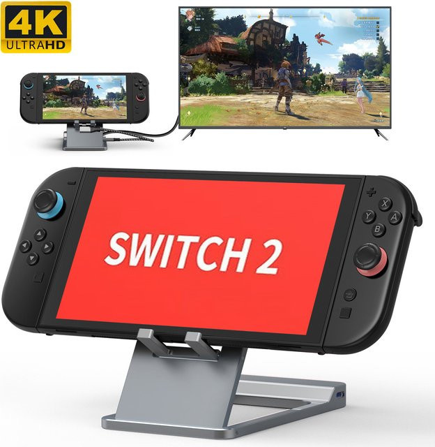 HDMI Dockingstation für Nintendo Switch 2 NS2 mit 4K 60Hz und 60W USB-C Schnellladestation in Silber/Grau - Bild 1