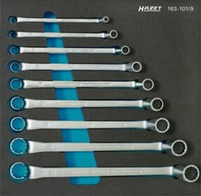 Hazet Doppel-Ringschlüssel-Satz 163-101/9 mit 9 Werkzeugen, Außen-Doppel-Sechskant Profil 6 x 7 - 21 x 23, Farbe Silber - Bild 1