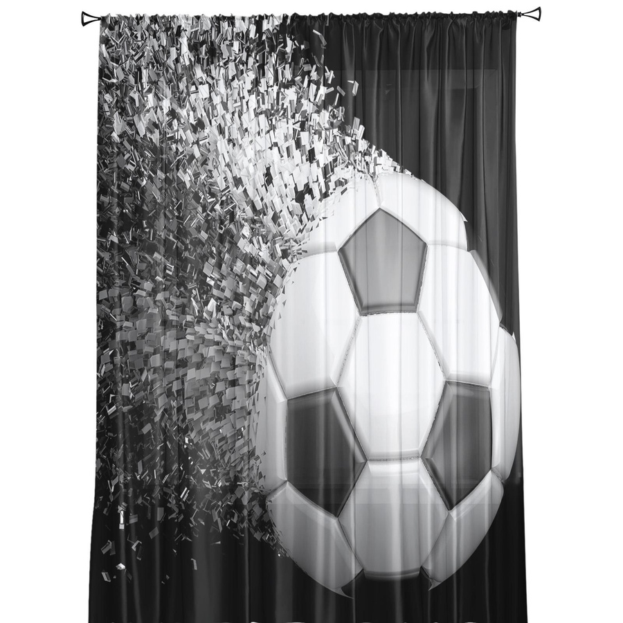 Transparenter Fußball Design Vorhang aus Tüll und Organza für Wohnzimmer und Küche, Breite: 135 cm, Höhe: 115 cm - Bild 3