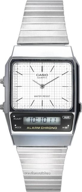 Casio Armbanduhr Vintage, Analog-Digital, Quarz, Edelstahl, Weiß, Unisex - Bild 1