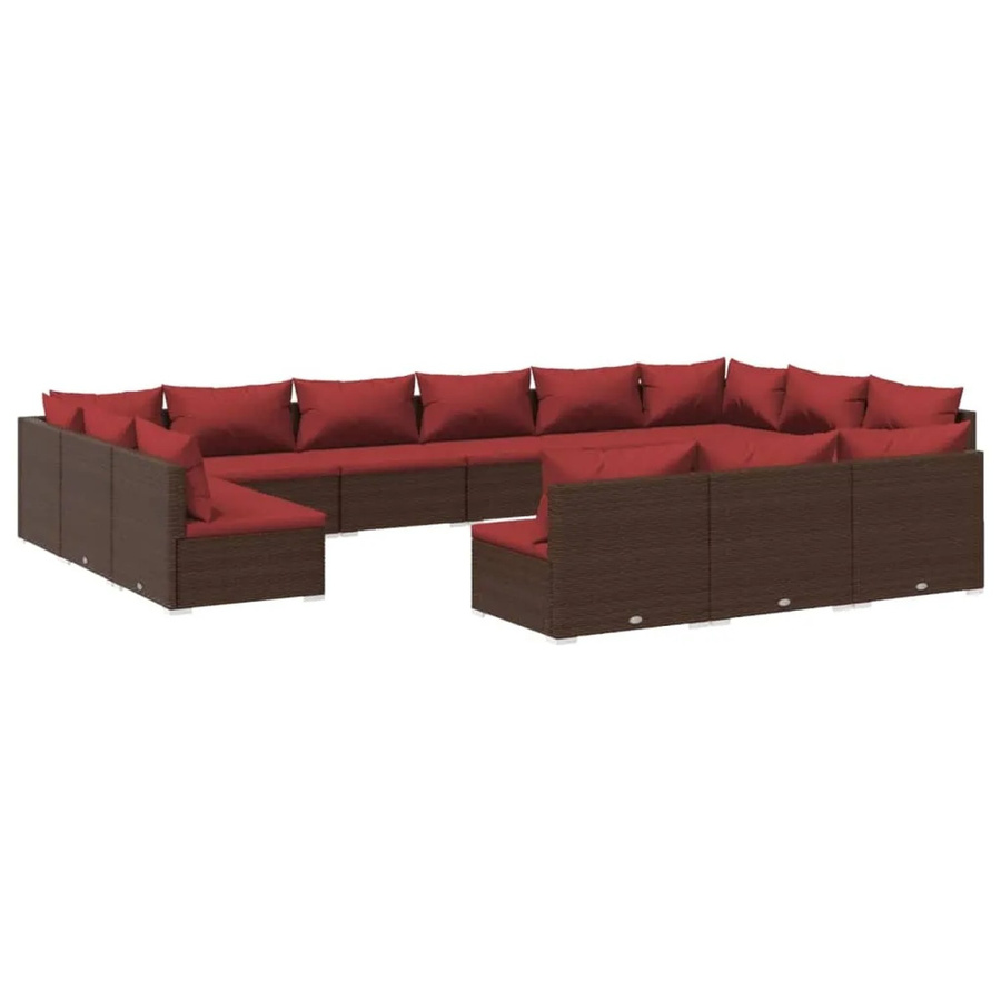 vidaXL 13-tlg. Garten-Lounge-Set aus braunem Poly-Rattan mit Kissen und pulverbeschichtetem Stahlgestell - Bild 2