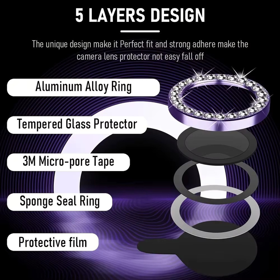 Diamant Metall Glas Kamera Objektiv Schutz für iPhone 15 Pro und iPhone 15 Pro Max, 3-teiliges Set, Silber/Weiß - Bild 5