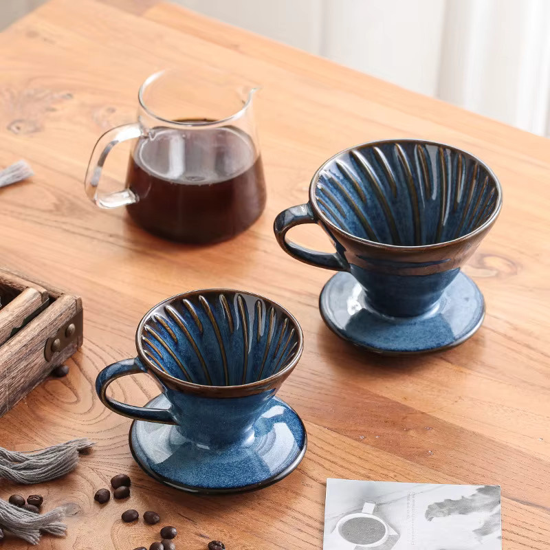 YWDL Keramik-Kaffeefilterbecher in Blau, Wiederverwendbarer V-Form Trichterfilter für Kaffee - Bild 2