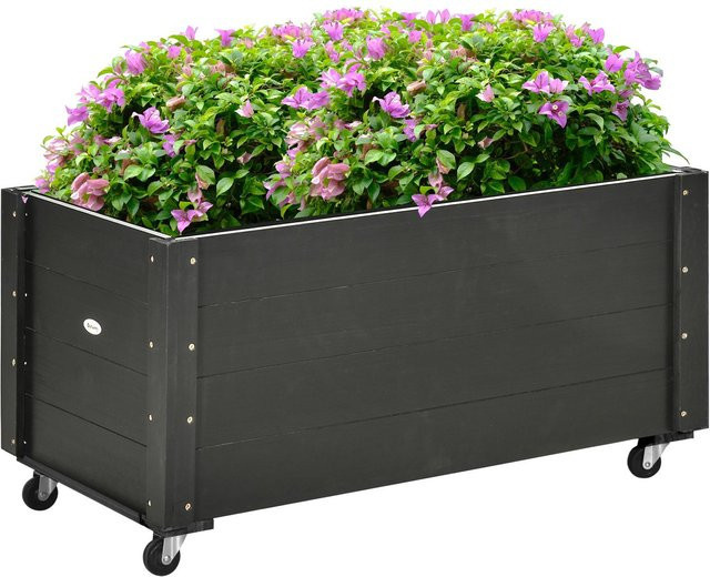 Outsunny Hochbeet aus Massivholz mit Rollen in Schwarz, B/T/H: 48 x 89 x 47 cm - Bild 1