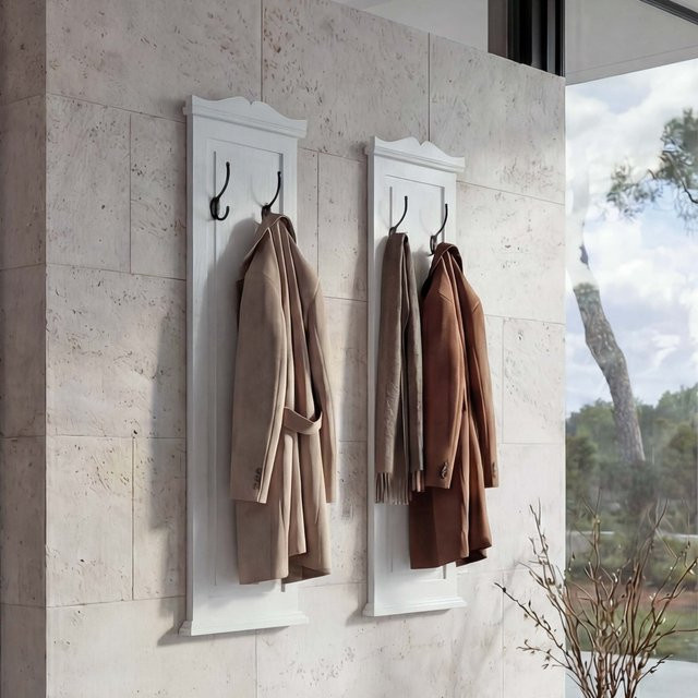 MCW 2er-Set Wandgarderobe H33 aus Paulowniaholz in Weiß Lackiert mit Shabby-Look, B: 109 cm, H: 28 cm, T: 4 cm - Bild 1