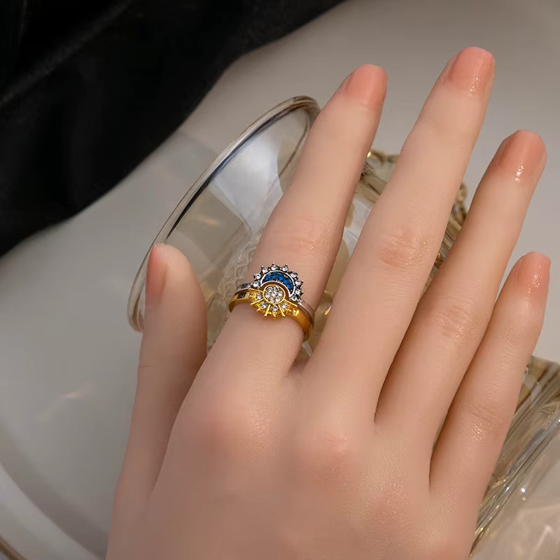 Yiluocd Ring Sonne und Mond, Bicolor, Messing, Zirkonia, Damen - Bild 2