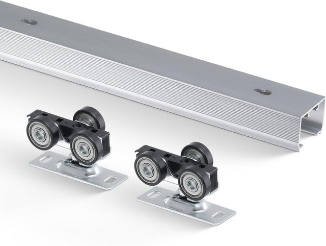 Buying Solutions MB Schiebetür-Laufschienen-Set aus Aluminiumlegierung in Silber mit 3 Rollen für 6 Fuß Schwerlast-Schiebetüren - Bild 1