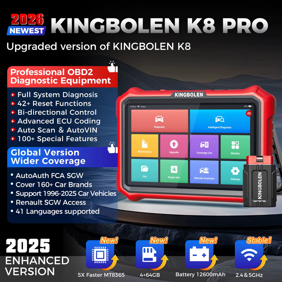 KINGBOLEN K8 PRO All System Bidirektionales OBD2-Diagnosetool mit 34 Reset-Funktionen, ECU-Codierung, FCA CAN FD & DOIP - Bild 2