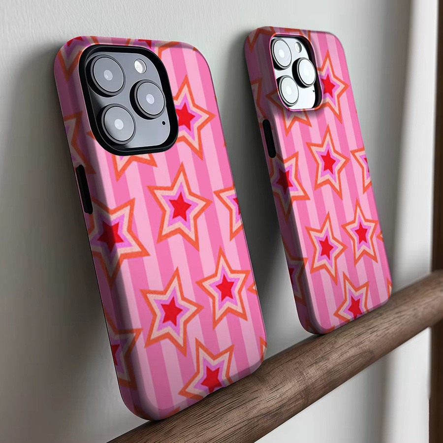 CaseLumi Matte Bumper MagSafe Hülle für iPhone 17 16 15 14 13 Pro Max mit rosa Streifen und Sternen Design in Pink - Bild 2
