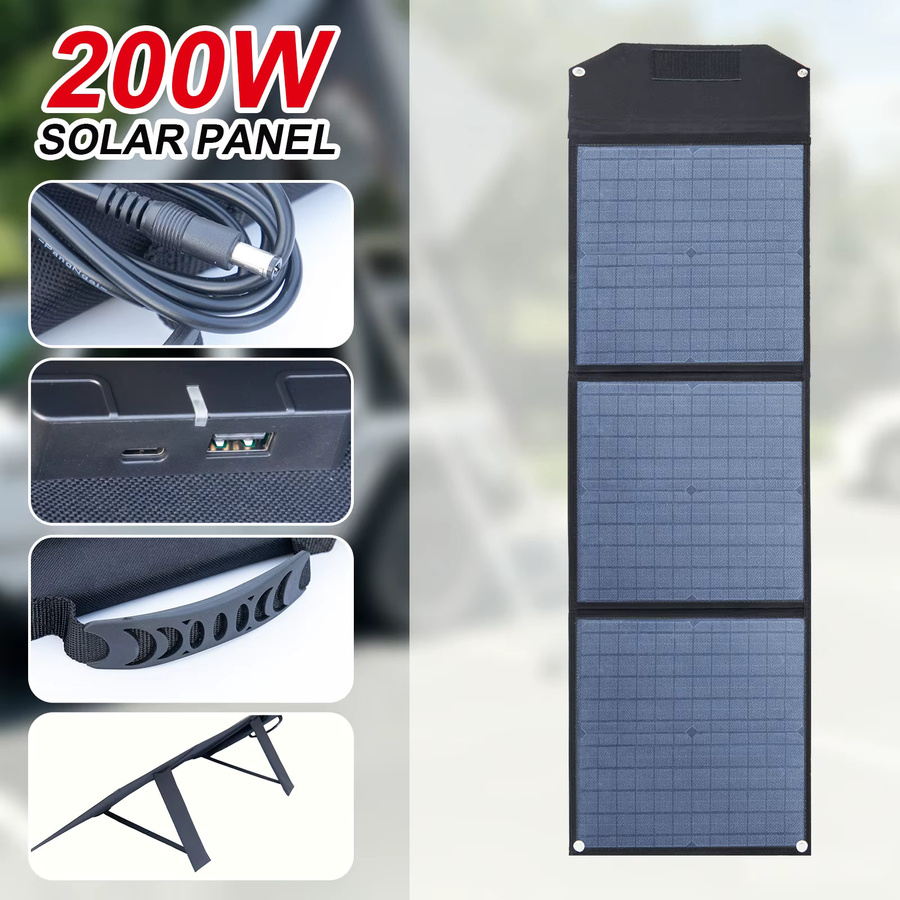 Leaorld 200W Solarpanel-Ladegerät 18V DC mit Ständern und Clips in Schwarz für 12V Batterien, Powerstations und Wohnmobile - Bild 3