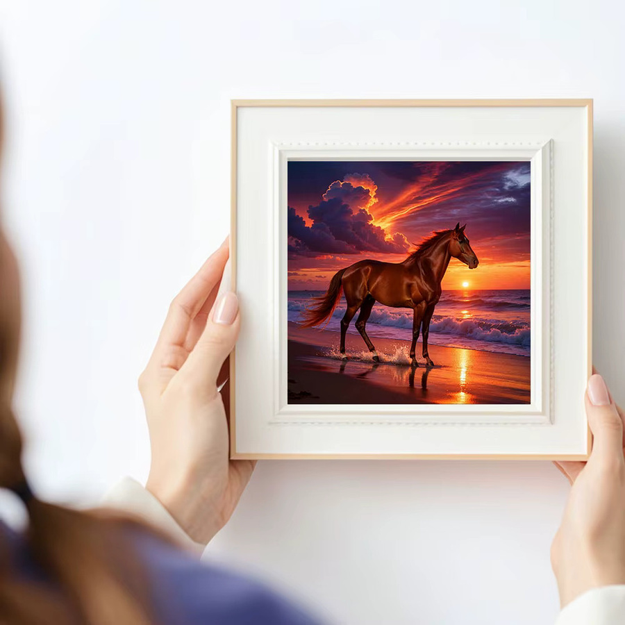 Huacan 5D-Diamantgemälde zum Selbermachen Pferd und Sonnenuntergang in Tierlandschaft, Mehrfarbig - Bild 3
