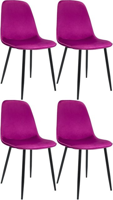 4er Set Esszimmerstühle DELUKE RAZON aus Samt in Lila, B/T/H: 45 x 54 x 88 cm - Bild 1