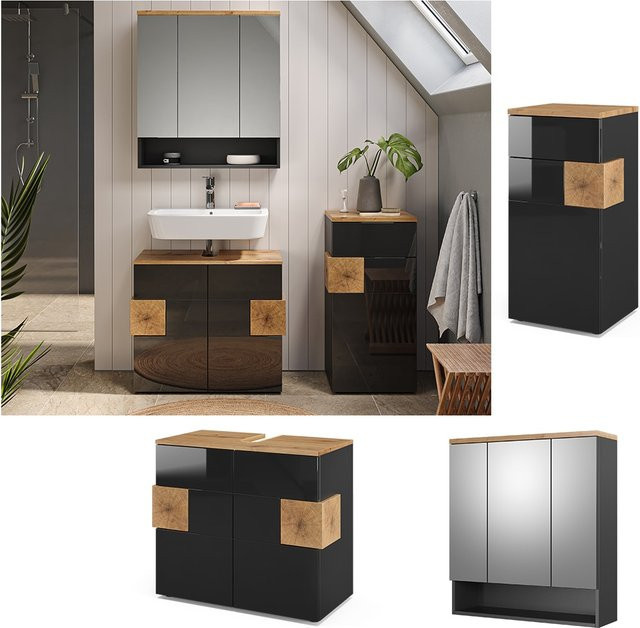 Vicco Badmöbel Set Eden in Anthrazit, bestehend aus Spiegelschrank und Midischrank - Bild 1