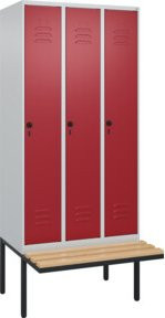 C+P Spind Classic PLUS Garderobenschrank mit Sitzbank, 3 Abteile, B/T/H: 212 x 90 x 81,5 cm, Sicherheits-Drehriegel und 3 Garderobenhaken, Lichtgrau/Buche - Bild 1