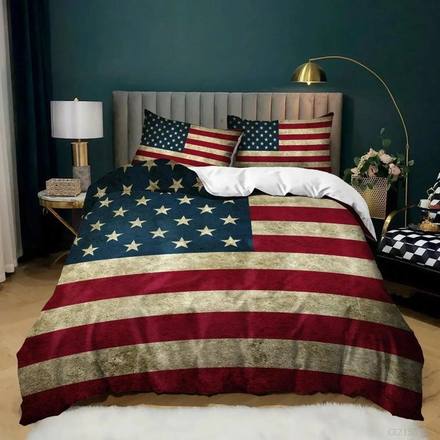 Bettwäsche-Set mit amerikanischer Flagge aus Mikrofaser, B/H: 135 x 200 cm, Mehrfarbig - Bild 1